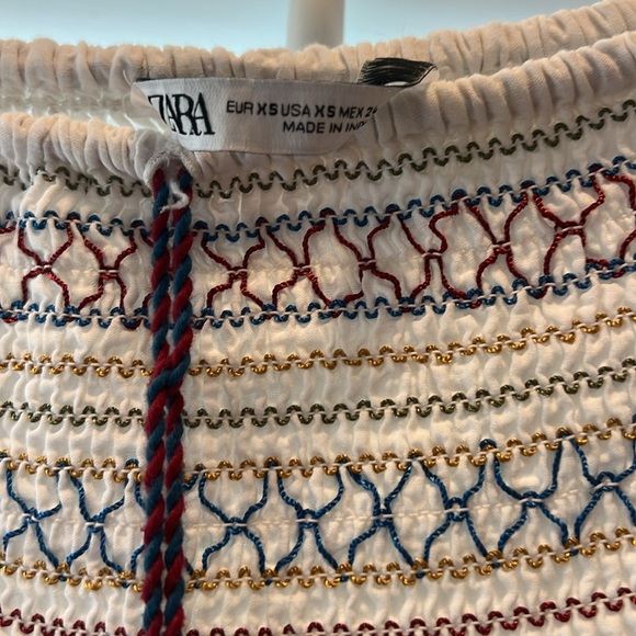 Zara Mini Skirt with Contrast Embroidery Gypsy Boho Smocked Tassel - Picture 5 of 5